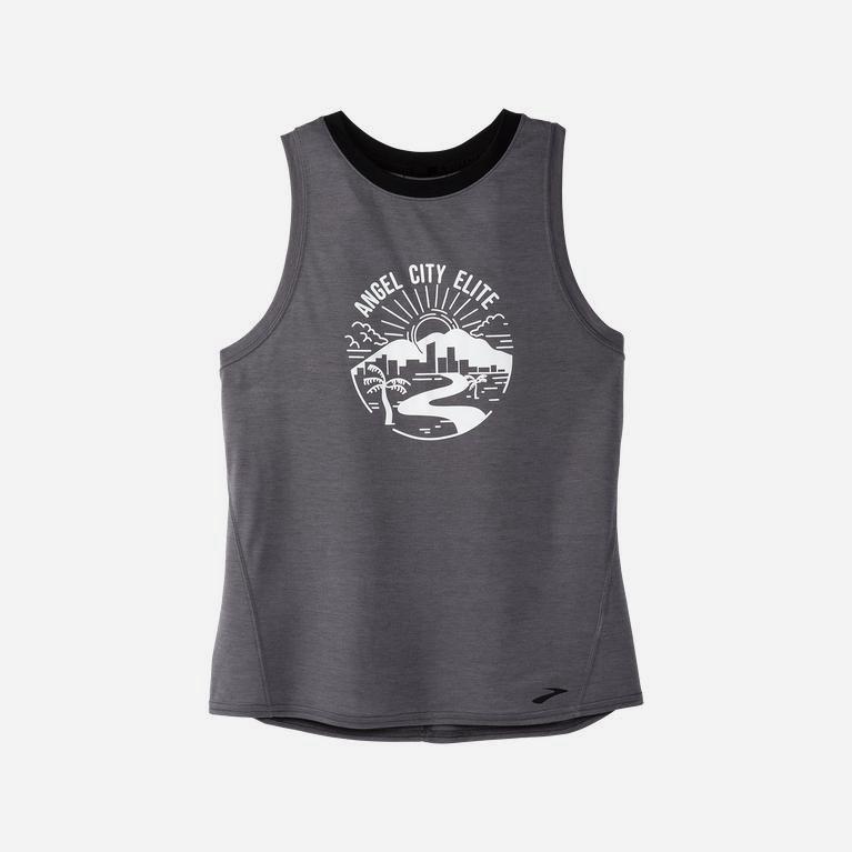 Brooks Houston22 Distance Graphic NZ - Women's Running Tank Top - Shadow Grey/Angel City Elite (5906